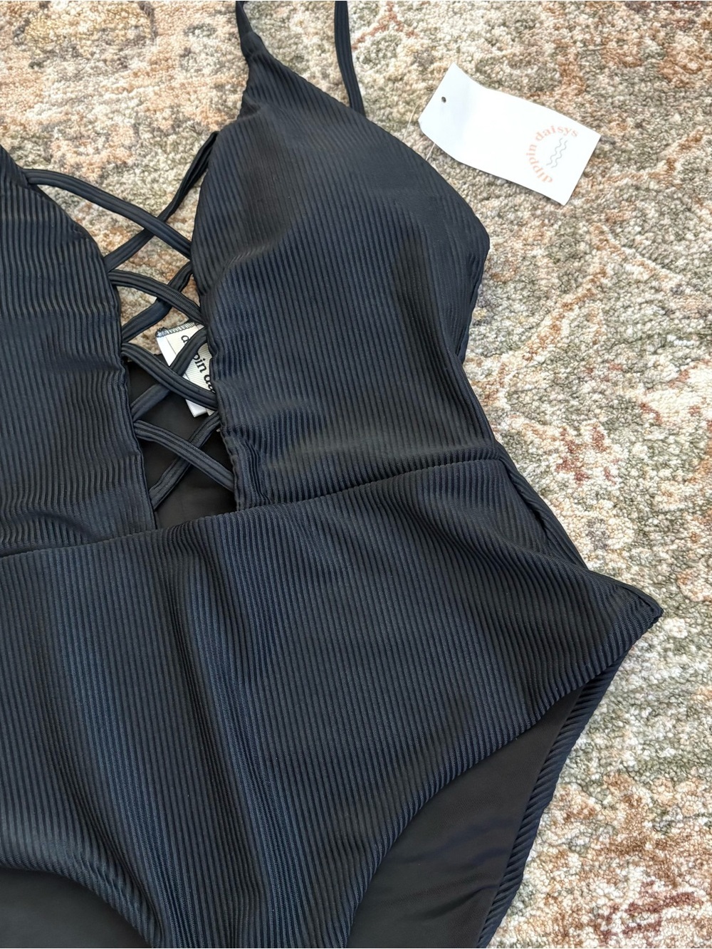 Anthropologie Dippin Daisys Bliss Ribbed One Piece Black Swimsuit Medium - Picture 3 of 15